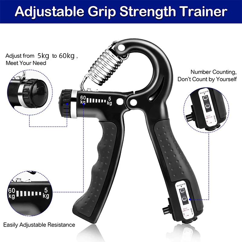 Non-Slip Hand Grip Strength Trainer for Fingers, Wrist, and Forearm – 5-60KG